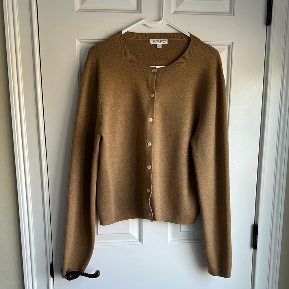 J. Crew Tan XL Classic Knit Cardigan like new